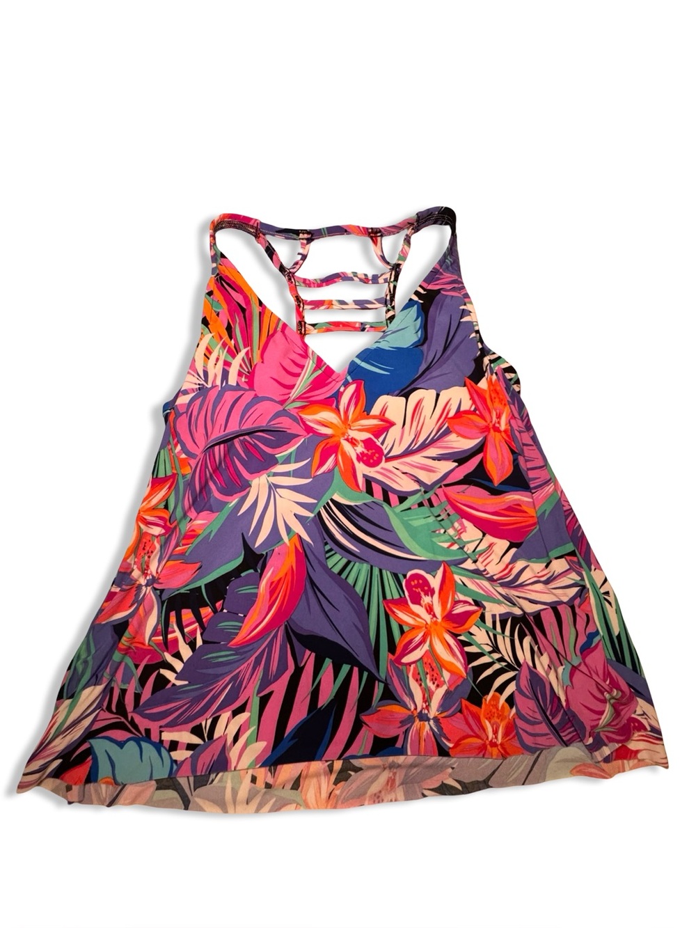 Aqua Green Plus Size Swimwear Tankini Top Colorful Tropical Floral Print Size 0X